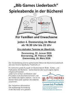 Spieleabend für Erwachsene und Familien - die Termine für das 1. Quartal 2026